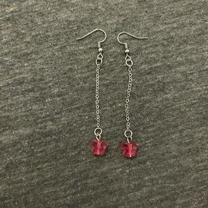 long pink butterfly dangle earrings